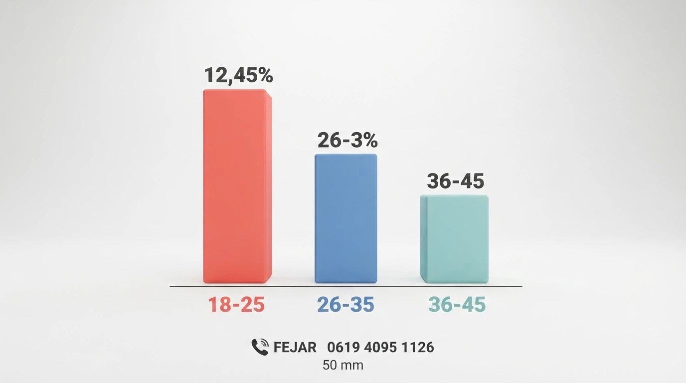 Gráfico de barras con tres franjas de edad y porcentajes de prevalencia de juego problemático, junto al logotipo de FEJAR y un número de teléfono de asistencia